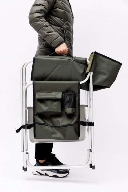 Padded Folding Indoor and Outdoor Chair with Side Table and Storage Pockets- Green