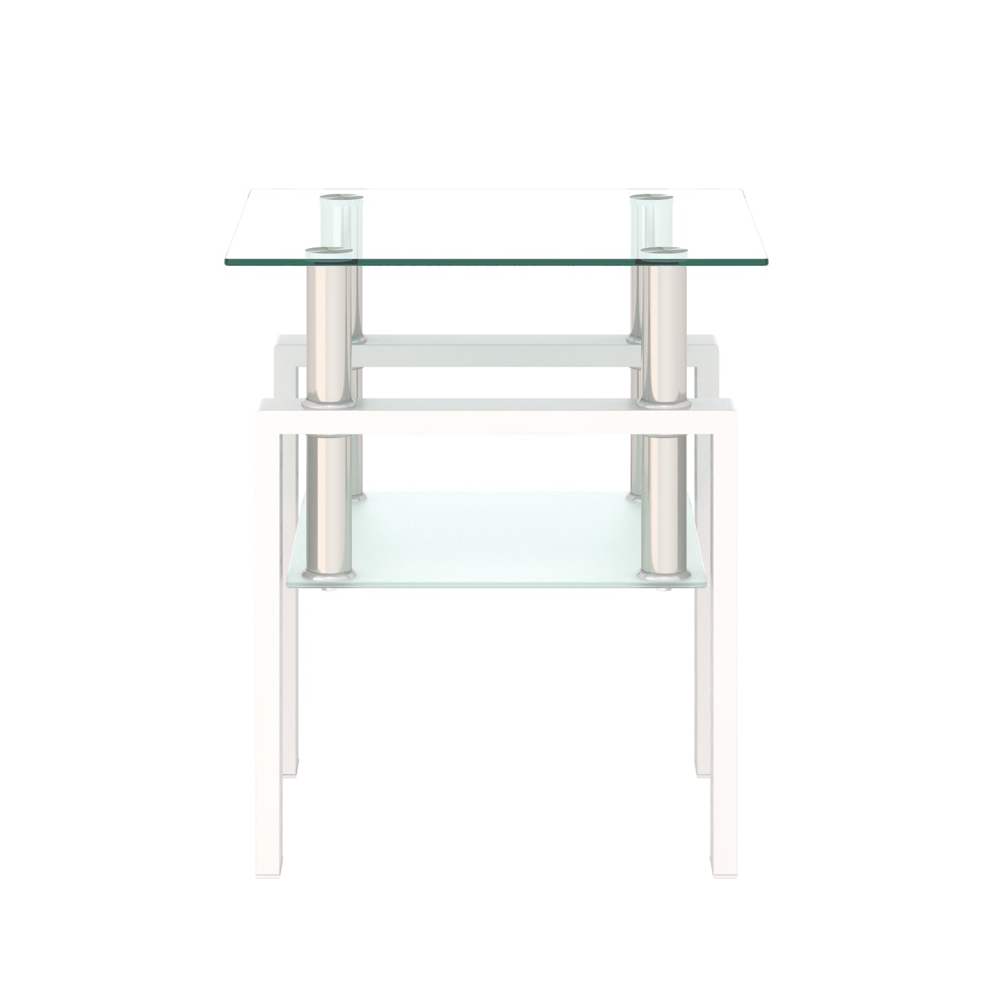 Tempered Glass Bedside Corner Coffee Table Contemporary End Table in White