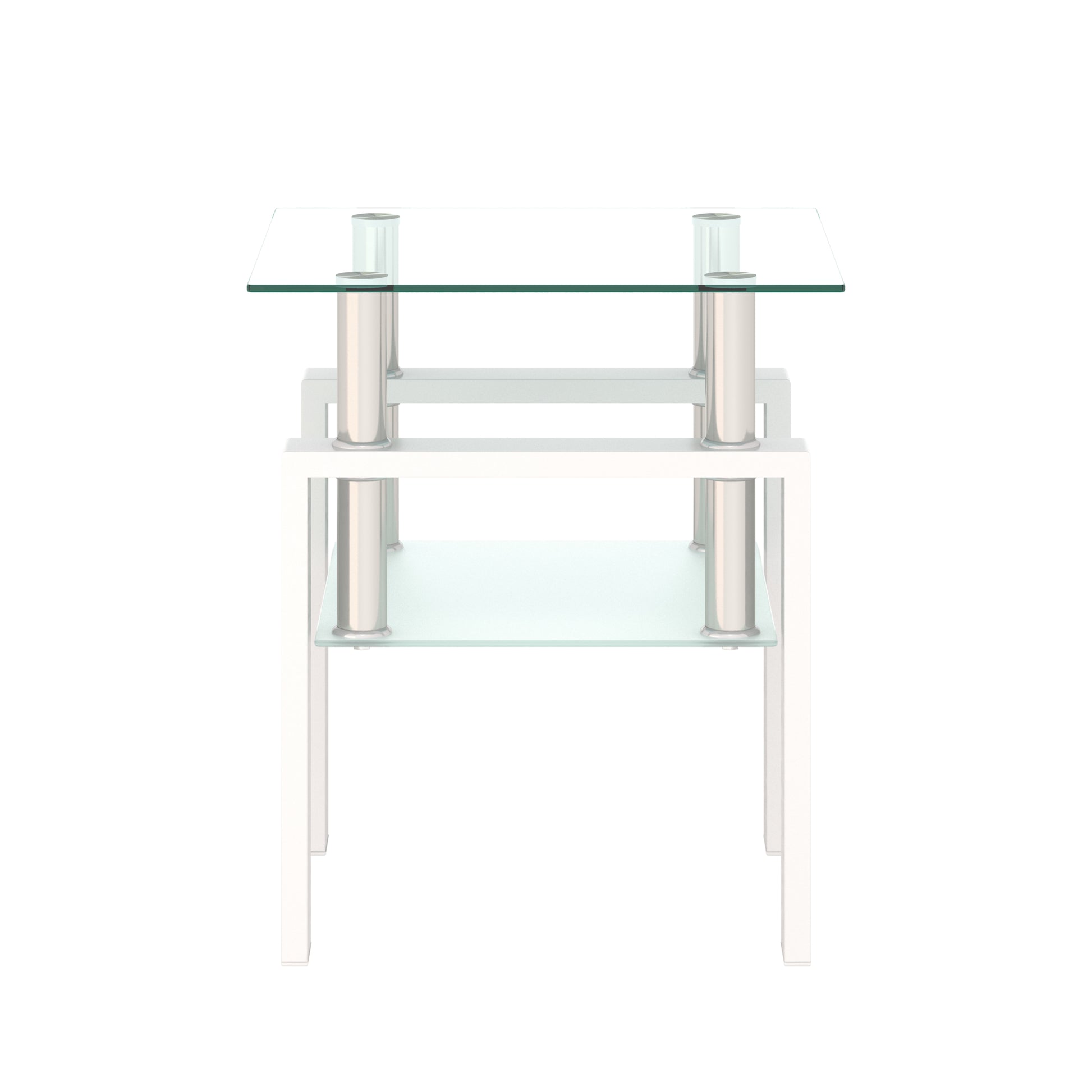 Tempered Glass Bedside Corner Coffee Table Contemporary End Table in White