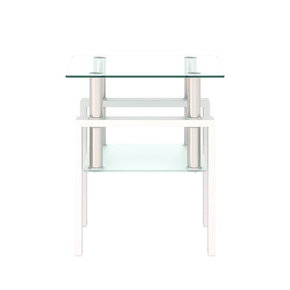 Tempered Glass Bedside Corner Coffee Table Contemporary End Table in White