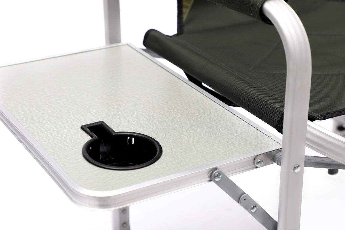Padded Folding Indoor and Outdoor Chair with Side Table and Storage Pockets- Green