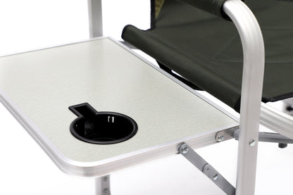 Padded Folding Indoor and Outdoor Chair with Side Table and Storage Pockets- Green