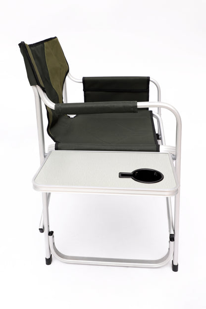 Padded Folding Indoor and Outdoor Chair with Side Table and Storage Pockets- Green
