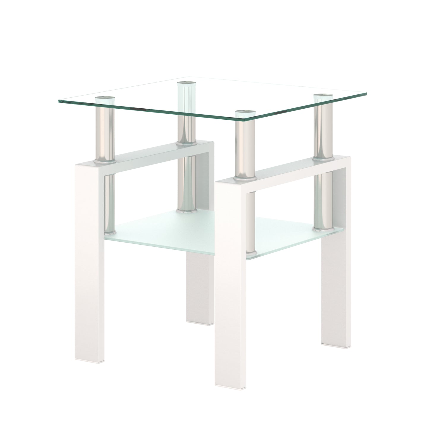 Tempered Glass Bedside Corner Coffee Table Contemporary End Table in White