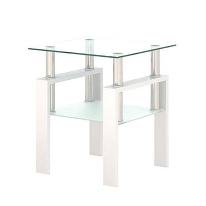 Tempered Glass Bedside Corner Coffee Table Contemporary End Table in White