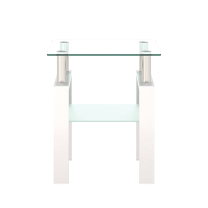Tempered Glass Bedside Corner Coffee Table Contemporary End Table in White