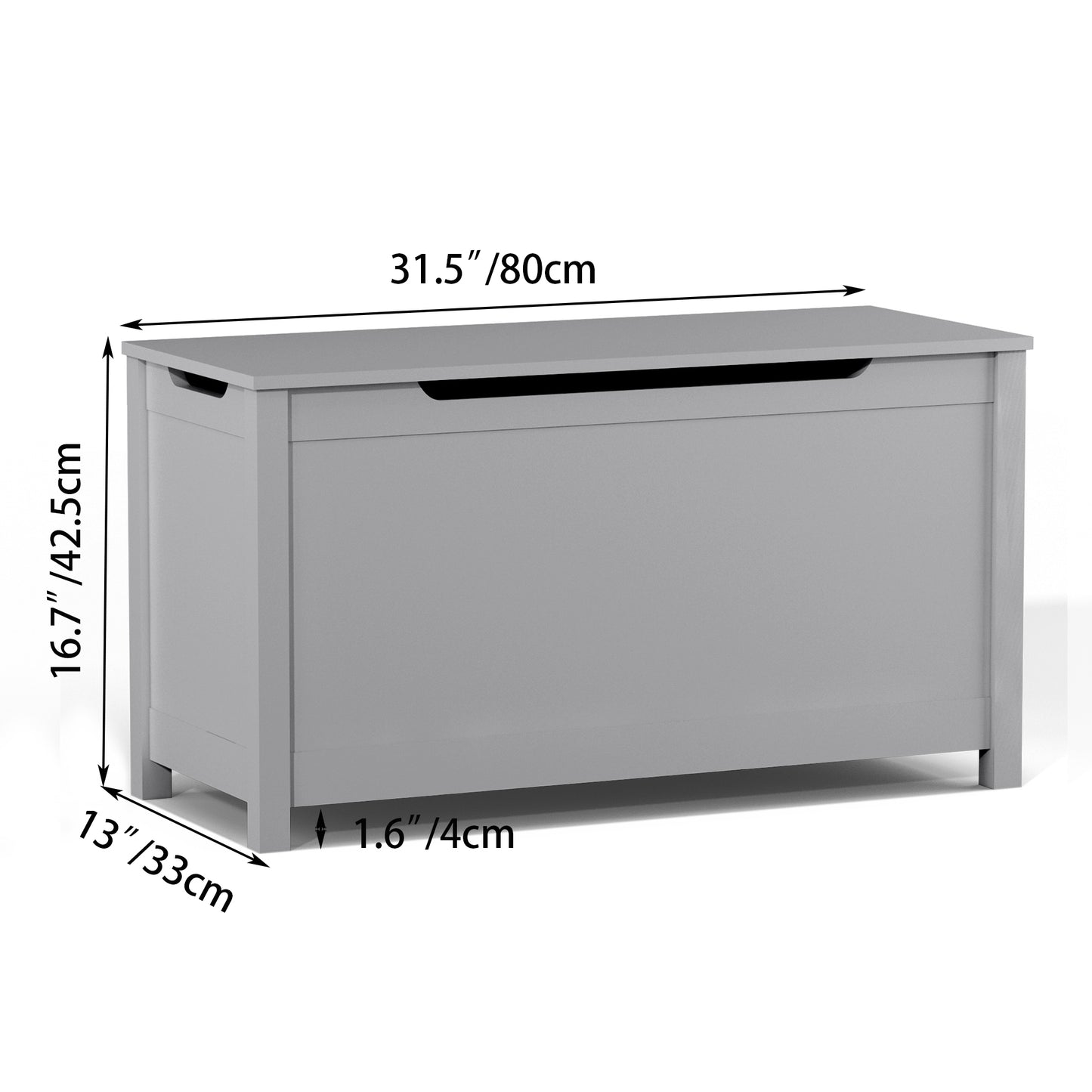 Kids Wooden Toy Box Storage with Safety Hinged Lid for Ages 3+ -Gray