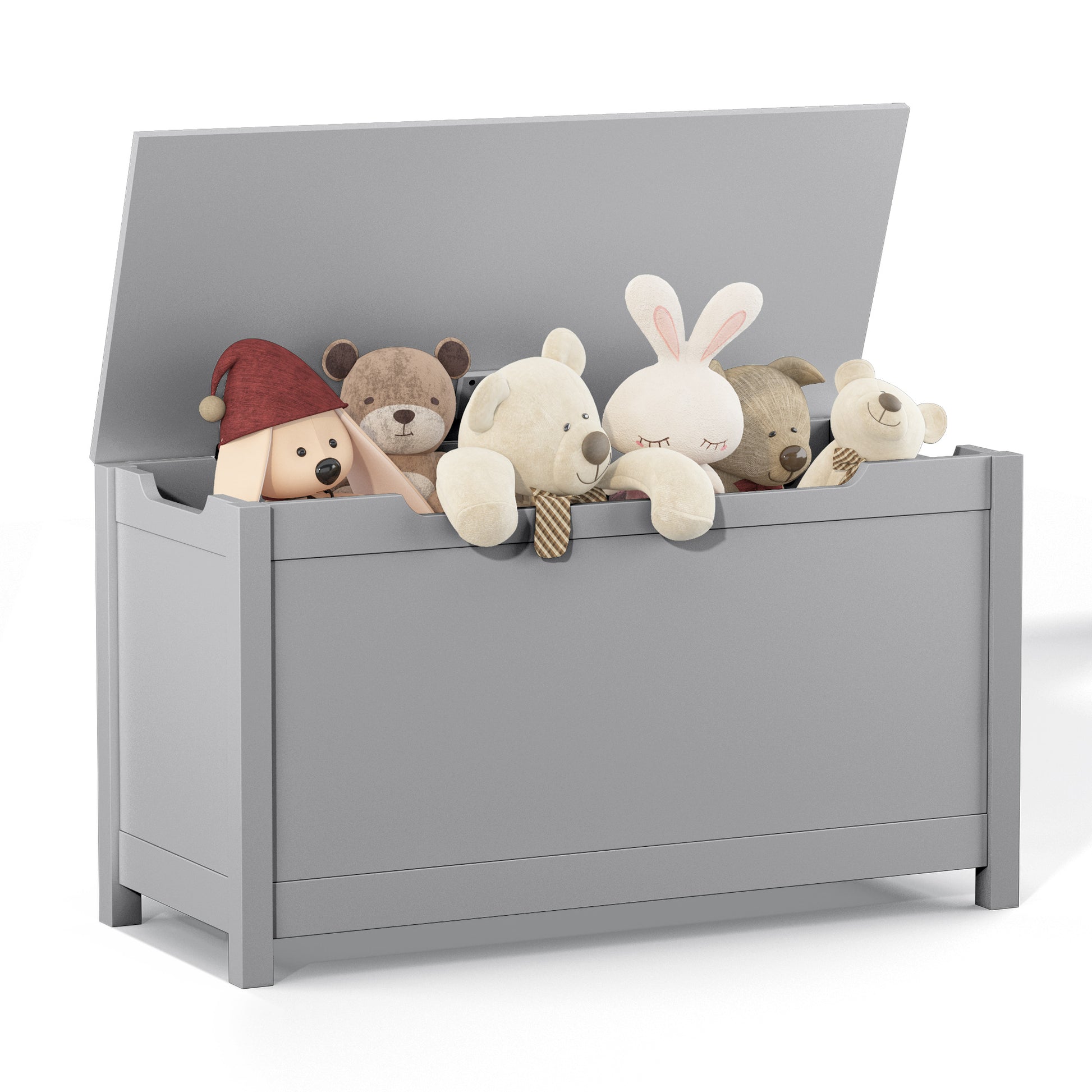 Kids Wooden Toy Box Storage with Safety Hinged Lid for Ages 3+ -Gray