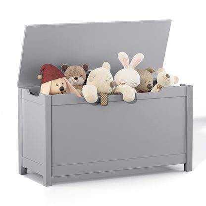 Kids Wooden Toy Box Storage with Safety Hinged Lid for Ages 3+ -Gray