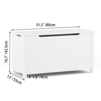 Kids Wooden Toy Box Storage with Safety Hinged Lid for Ages 3+ -White