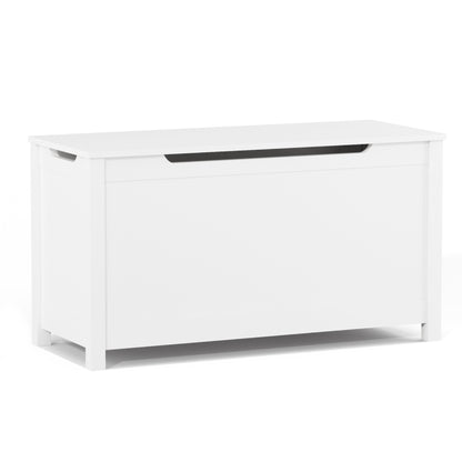 Kids Wooden Toy Box Storage with Safety Hinged Lid for Ages 3+ -White