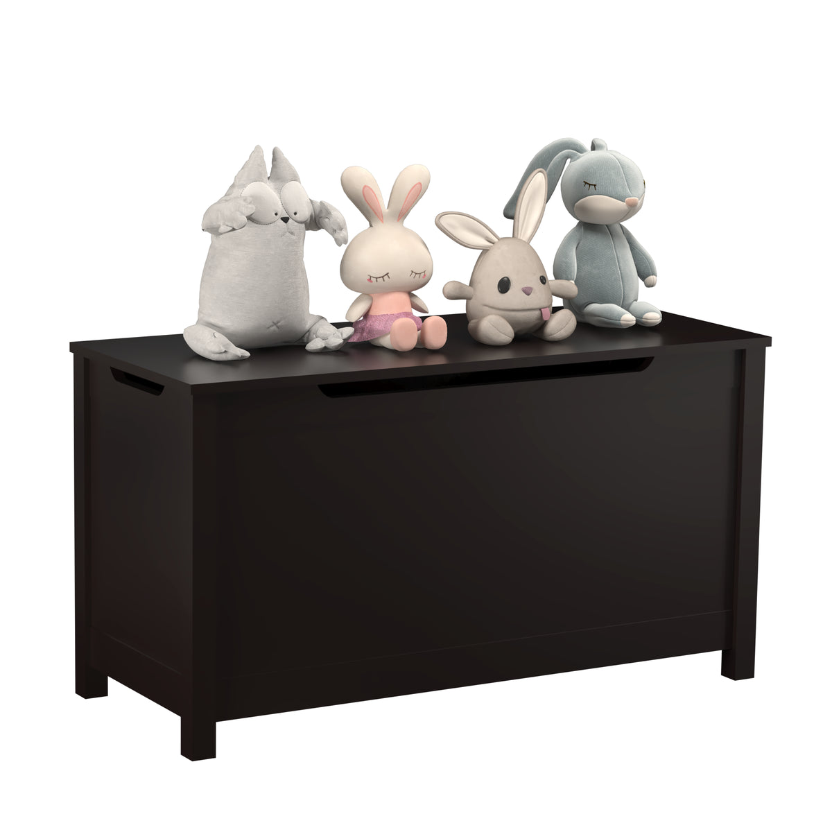 Kids Wooden Toy Box Storage with Safety Hinged Lid for Ages 3+ -Dark Brown