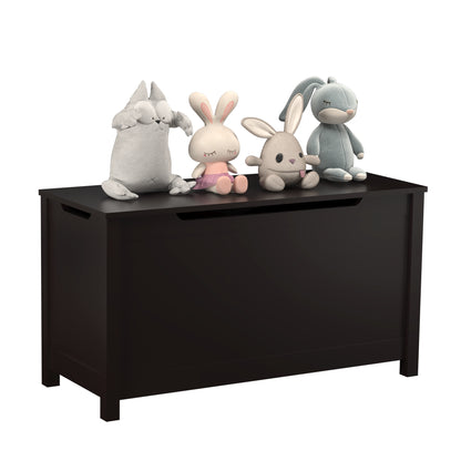 Kids Wooden Toy Box Storage with Safety Hinged Lid for Ages 3+ -Dark Brown