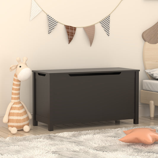 Kids Wooden Toy Box Storage with Safety Hinged Lid for Ages 3+ -Dark Brown