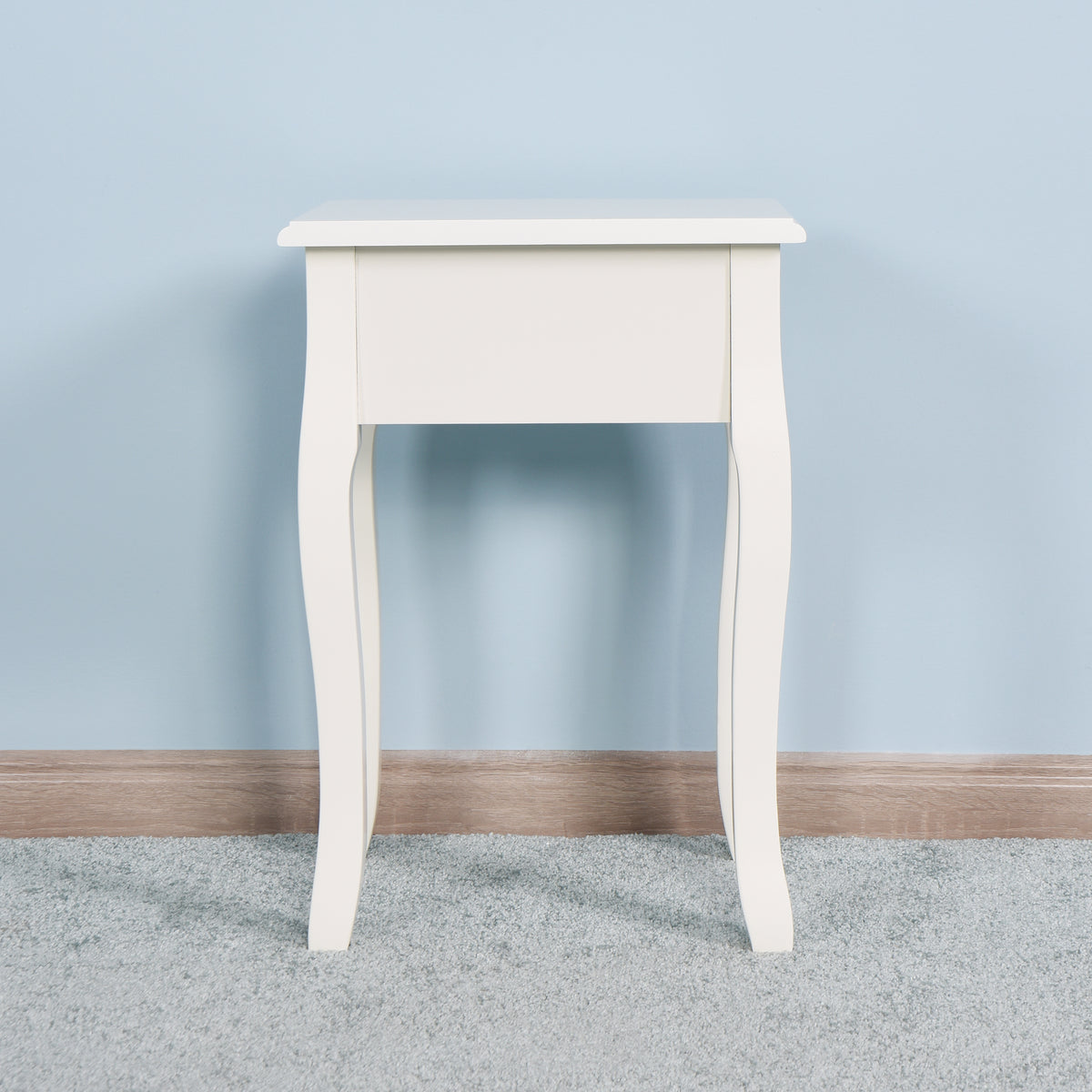 Modern and Elegant Floor Standing Bedside Table with Curved Legs and Drawer- White