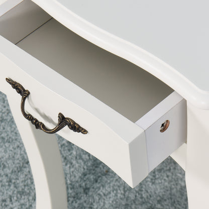 Modern and Elegant Floor Standing Bedside Table with Curved Legs and Drawer- White