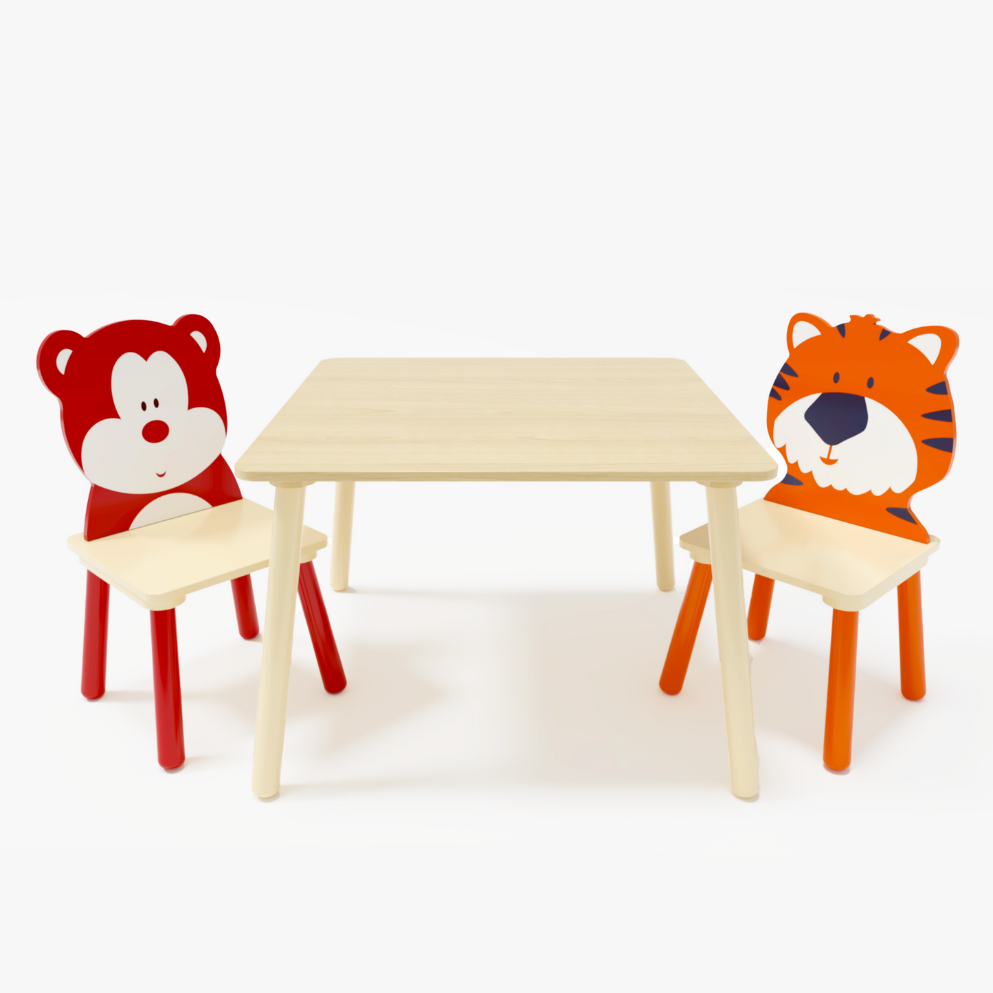 Animal Designed Kid’s Wooden Table with 2 Chair Set Activity Play Table Set (Bear, Tiger)