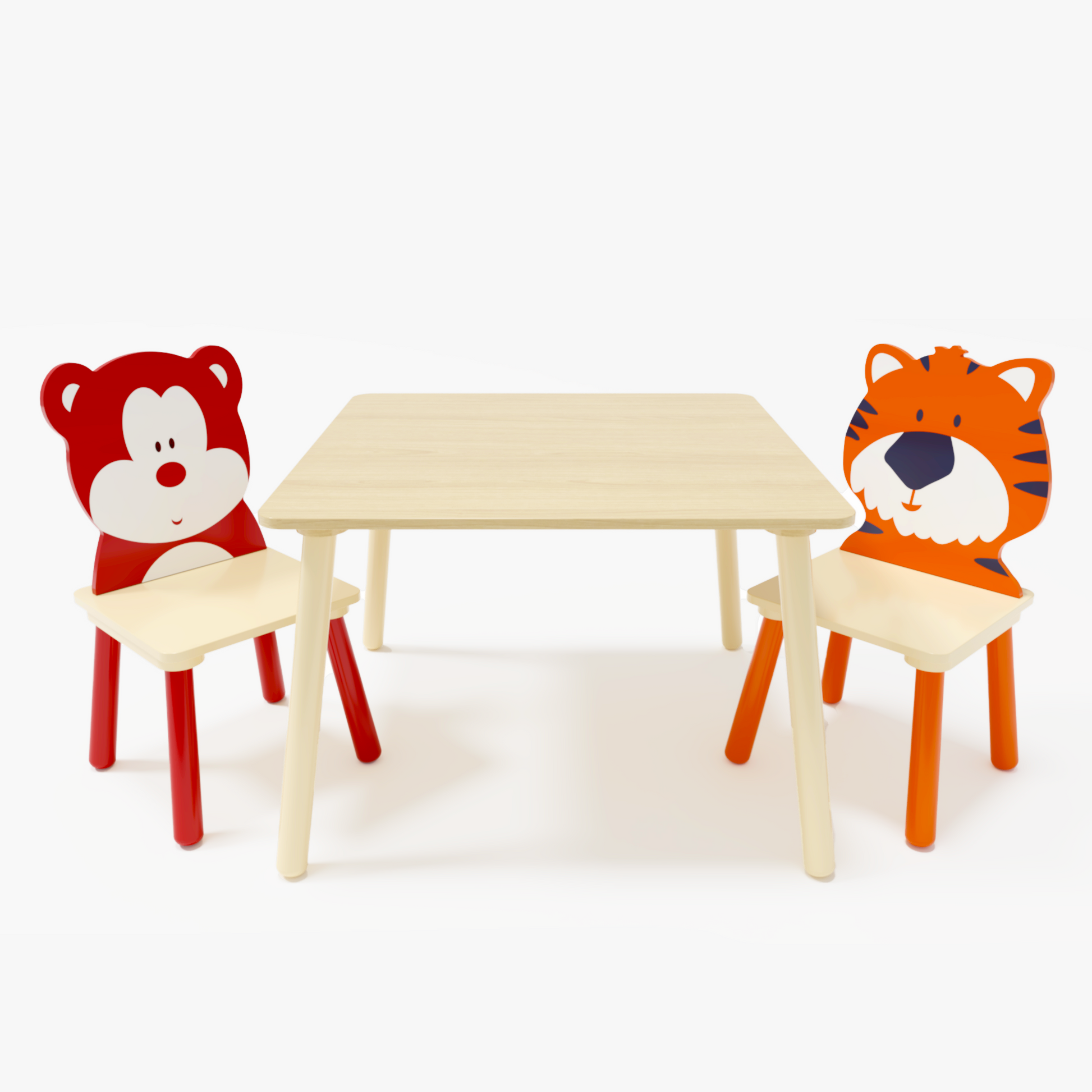 Animal Designed Kid’s Wooden Table with 2 Chair Set Activity Play Table Set (Bear, Tiger)