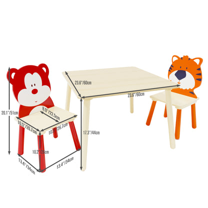Animal Designed Kid’s Wooden Table with 2 Chair Set Activity Play Table Set (Bear, Tiger)