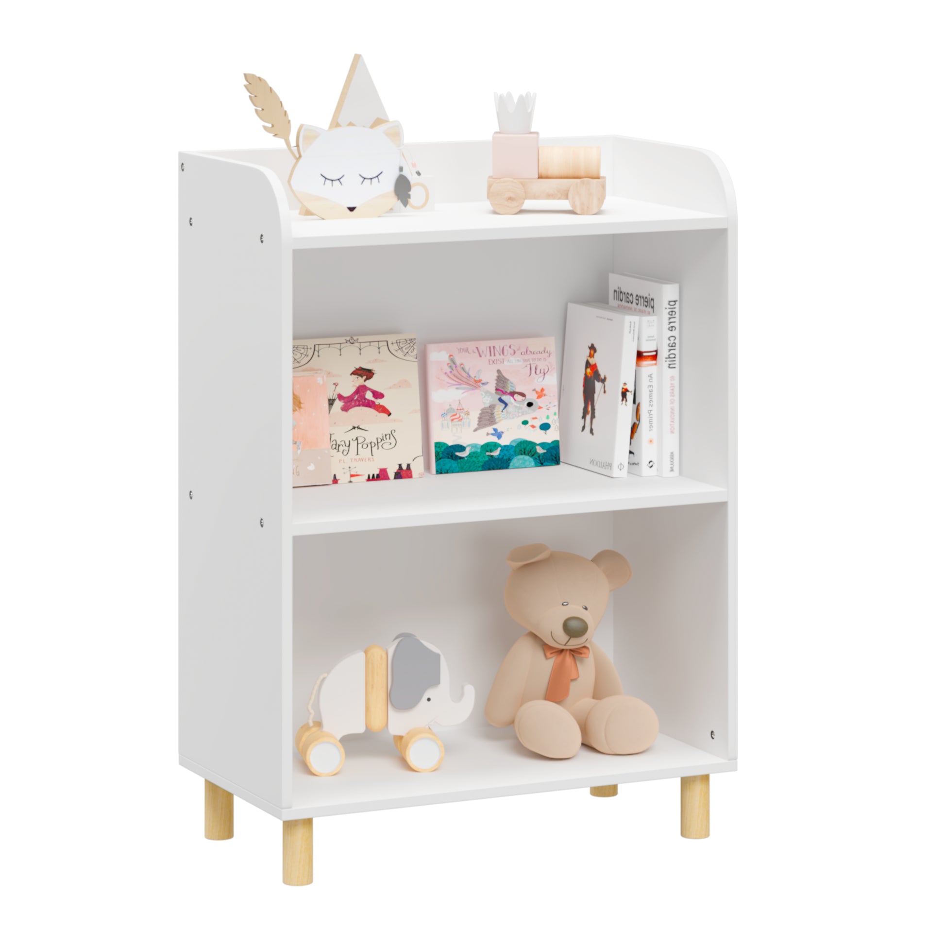 3-Tier Kid’s Bookcase Book Display Shelf and Cabinet Organizer- White