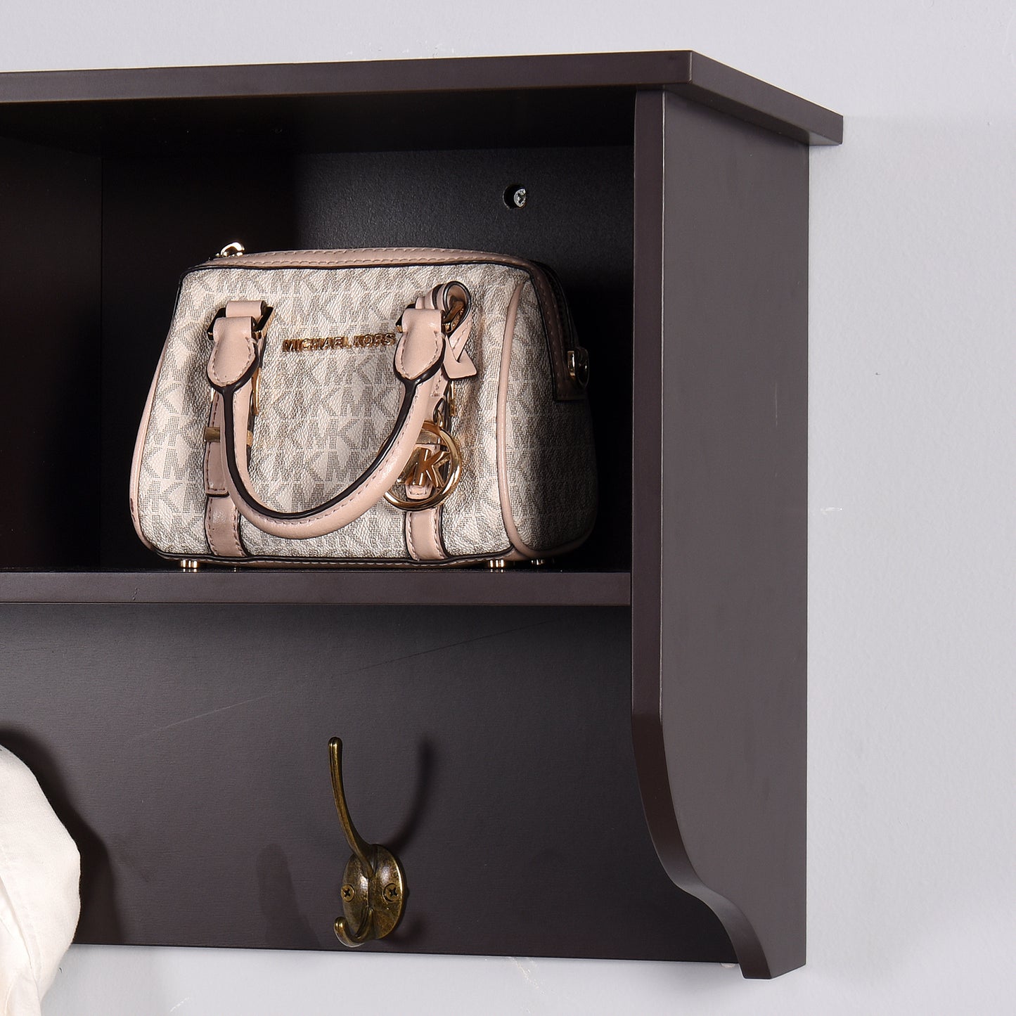 Entryway Wall Mounted Coat Rack with 4 Dual Hooks Wooden Shelf- Espresso