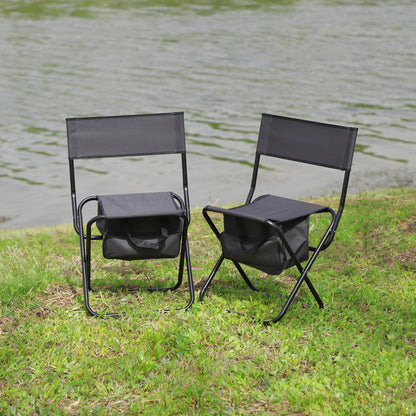 2 Pcs/Set Portable Folding Outdoor Camping Chair with Storage Bag- Grey