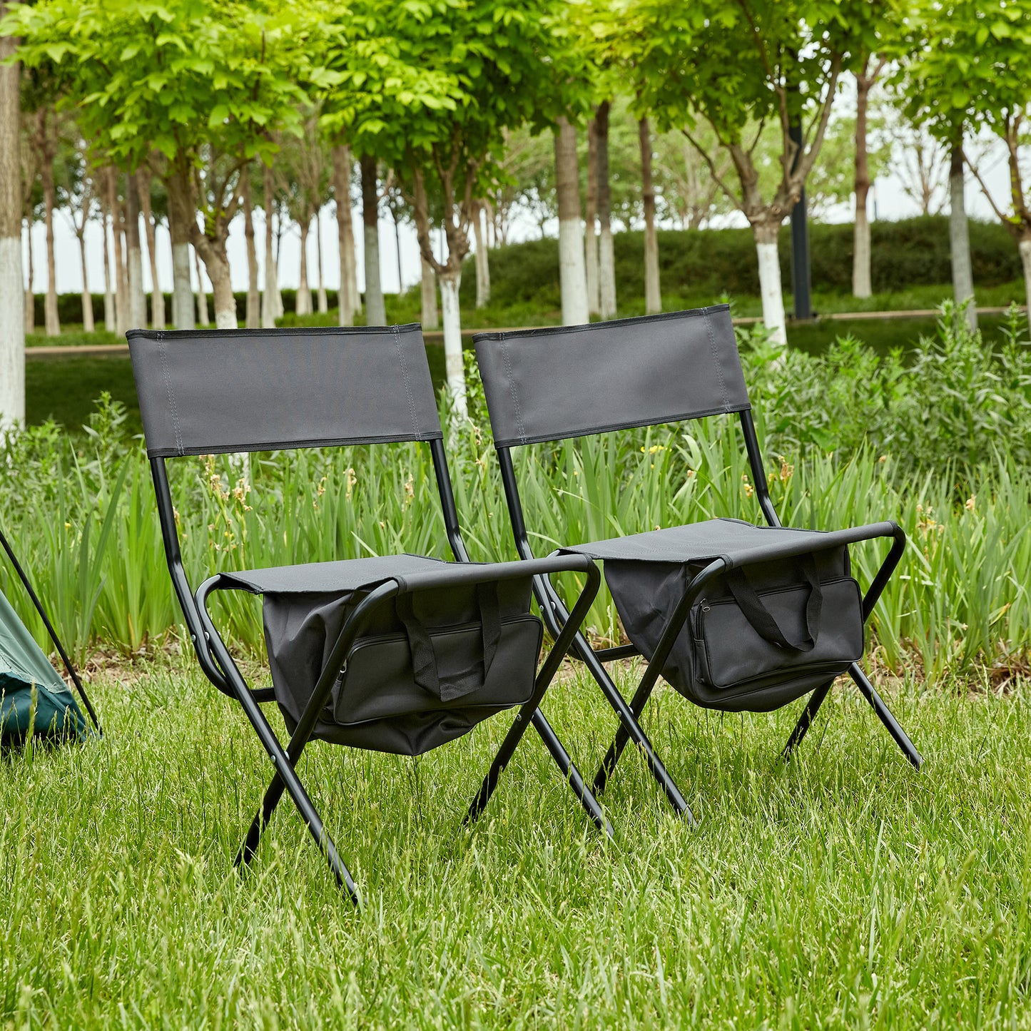 2 Pcs/Set Portable Folding Outdoor Camping Chair with Storage Bag- Grey