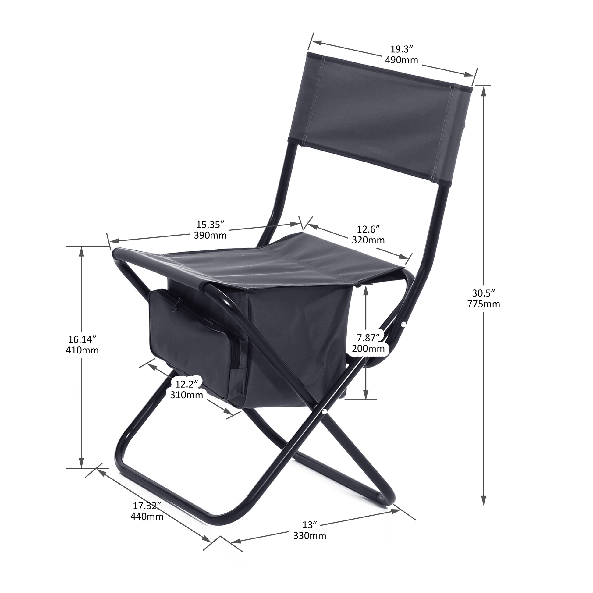 2 Pcs/Set Portable Folding Outdoor Camping Chair with Storage Bag- Grey