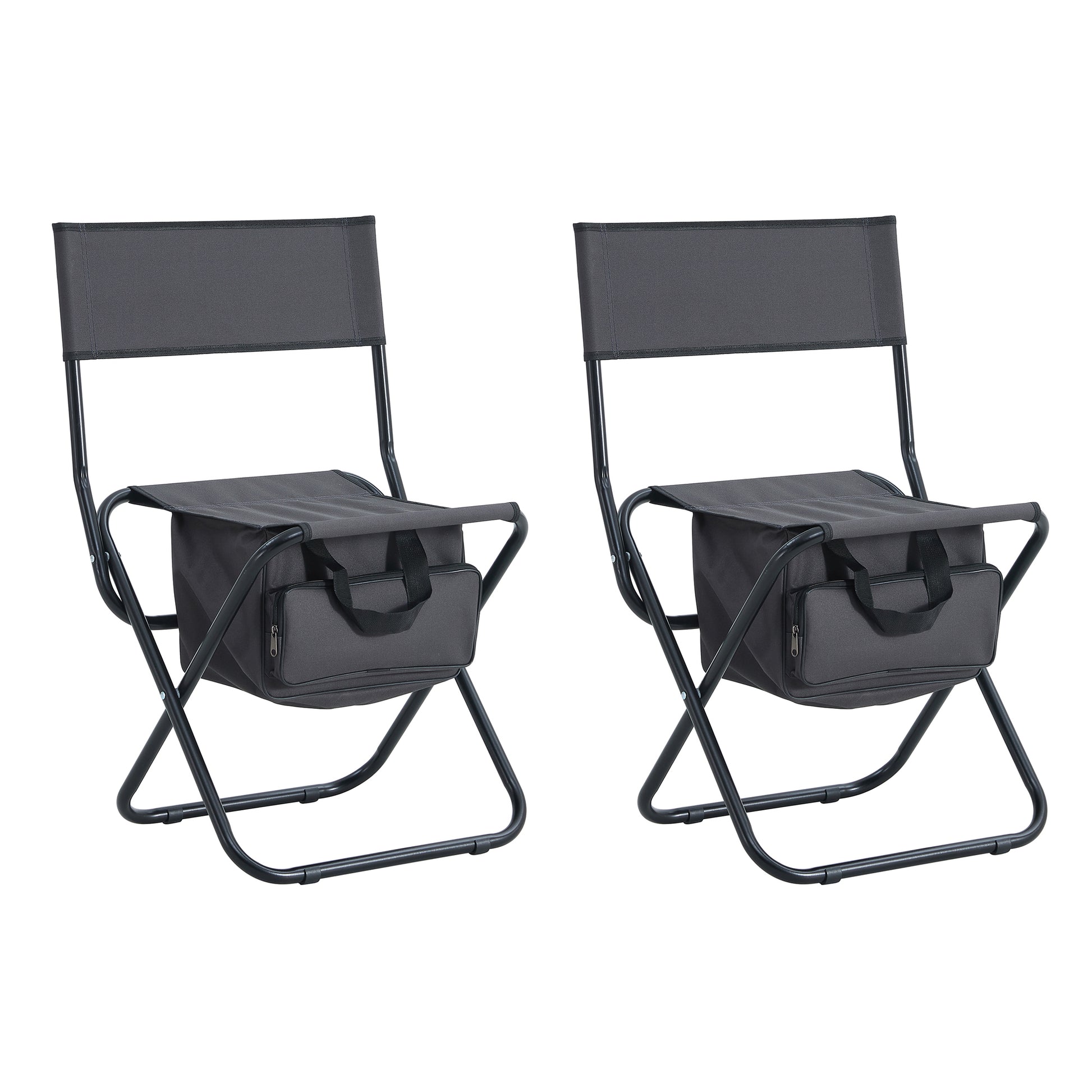 2 Pcs/Set Portable Folding Outdoor Camping Chair with Storage Bag- Grey