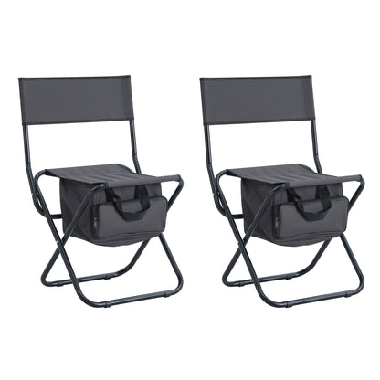 2 Pcs/Set Portable Folding Outdoor Camping Chair with Storage Bag- Grey