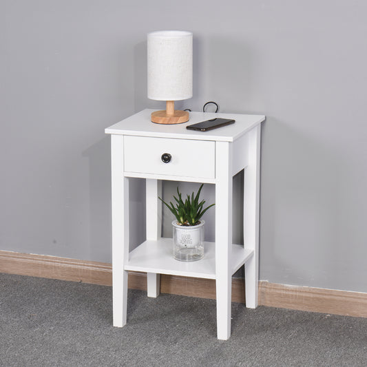 Floor Standing Mini Storage Table with Drawer for Room and Bathroom- White