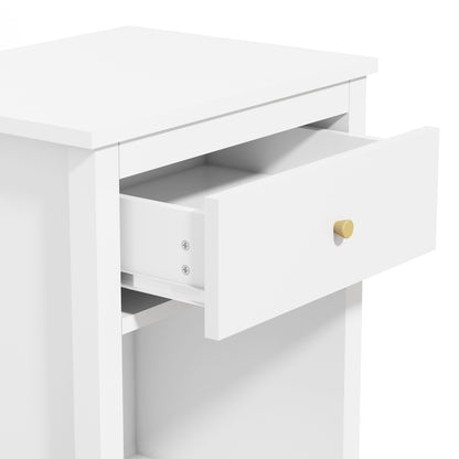 Wooden Nightstand with One Drawer and Open Shelf for Bedroom- White