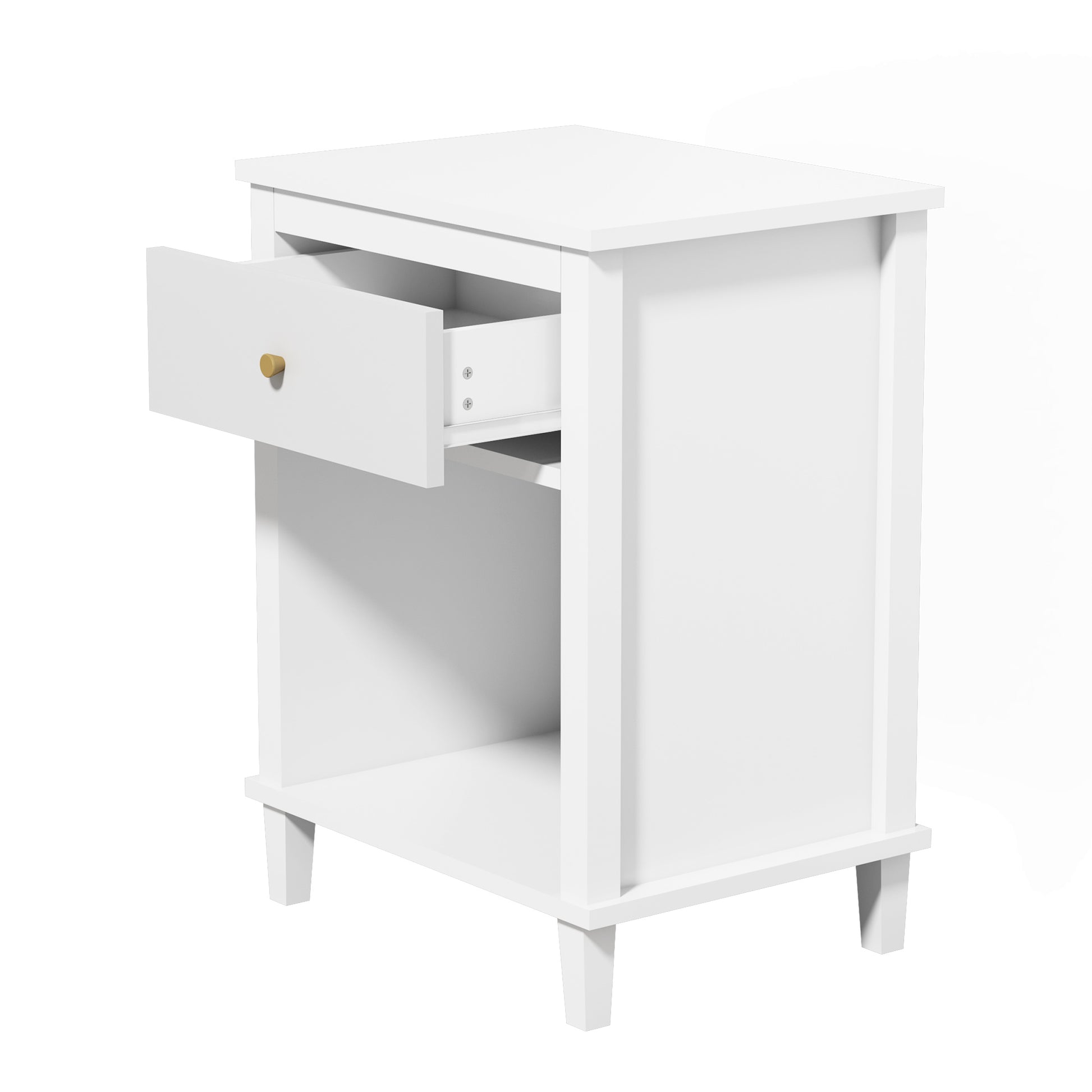 Wooden Nightstand with One Drawer and Open Shelf for Bedroom- White