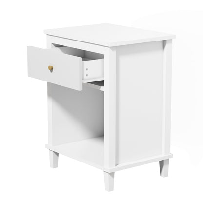 Wooden Nightstand with One Drawer and Open Shelf for Bedroom- White