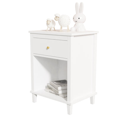 Wooden Nightstand with One Drawer and Open Shelf for Bedroom- White