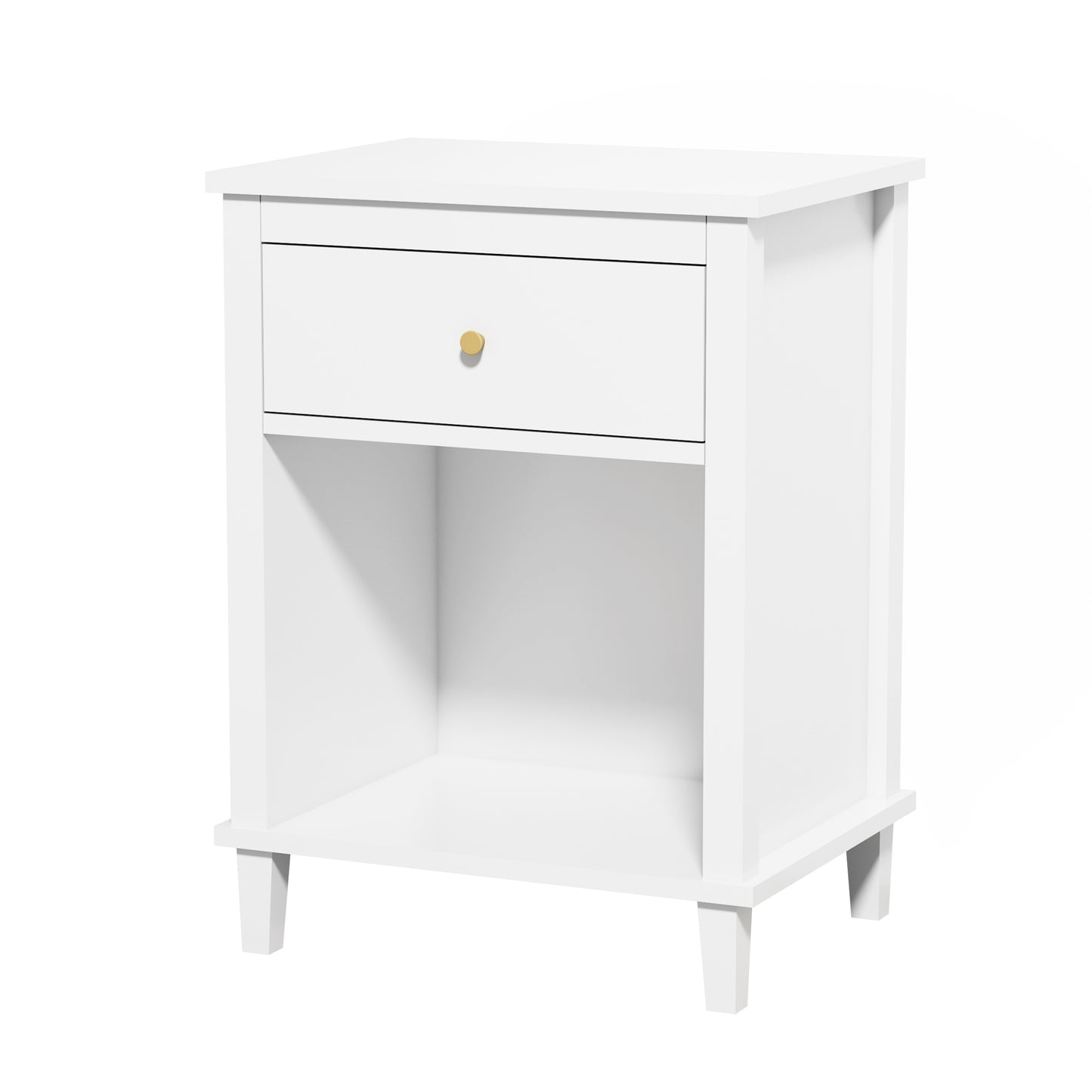 Wooden Nightstand with One Drawer and Open Shelf for Bedroom- White