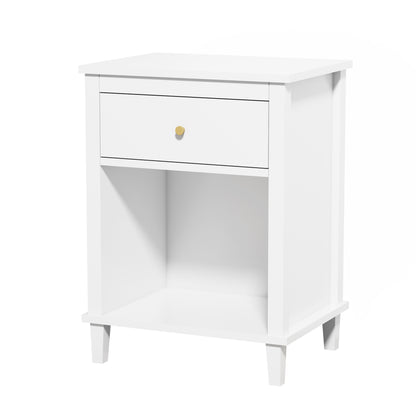Wooden Nightstand with One Drawer and Open Shelf for Bedroom- White