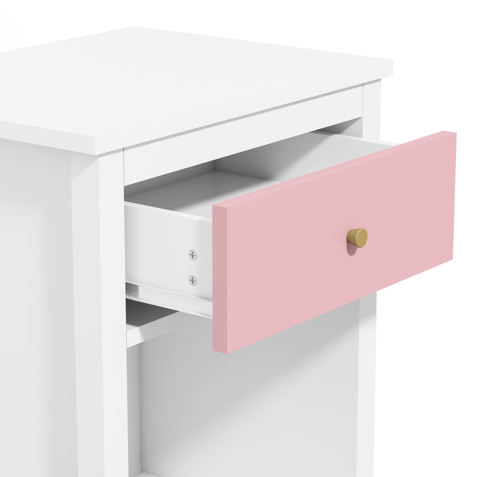 Wooden Nightstand with One Drawer and Open Shelf for Bedroom- White+Pink