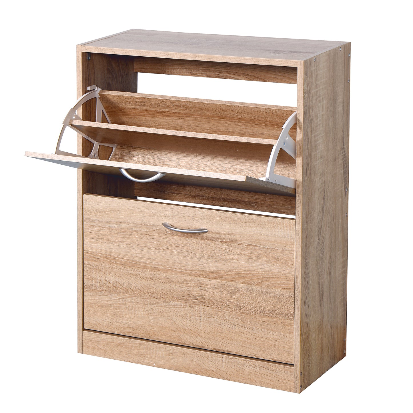 Entryway Wooden Shoe Storage and Cabinet with 2 Flip Doors- Natural