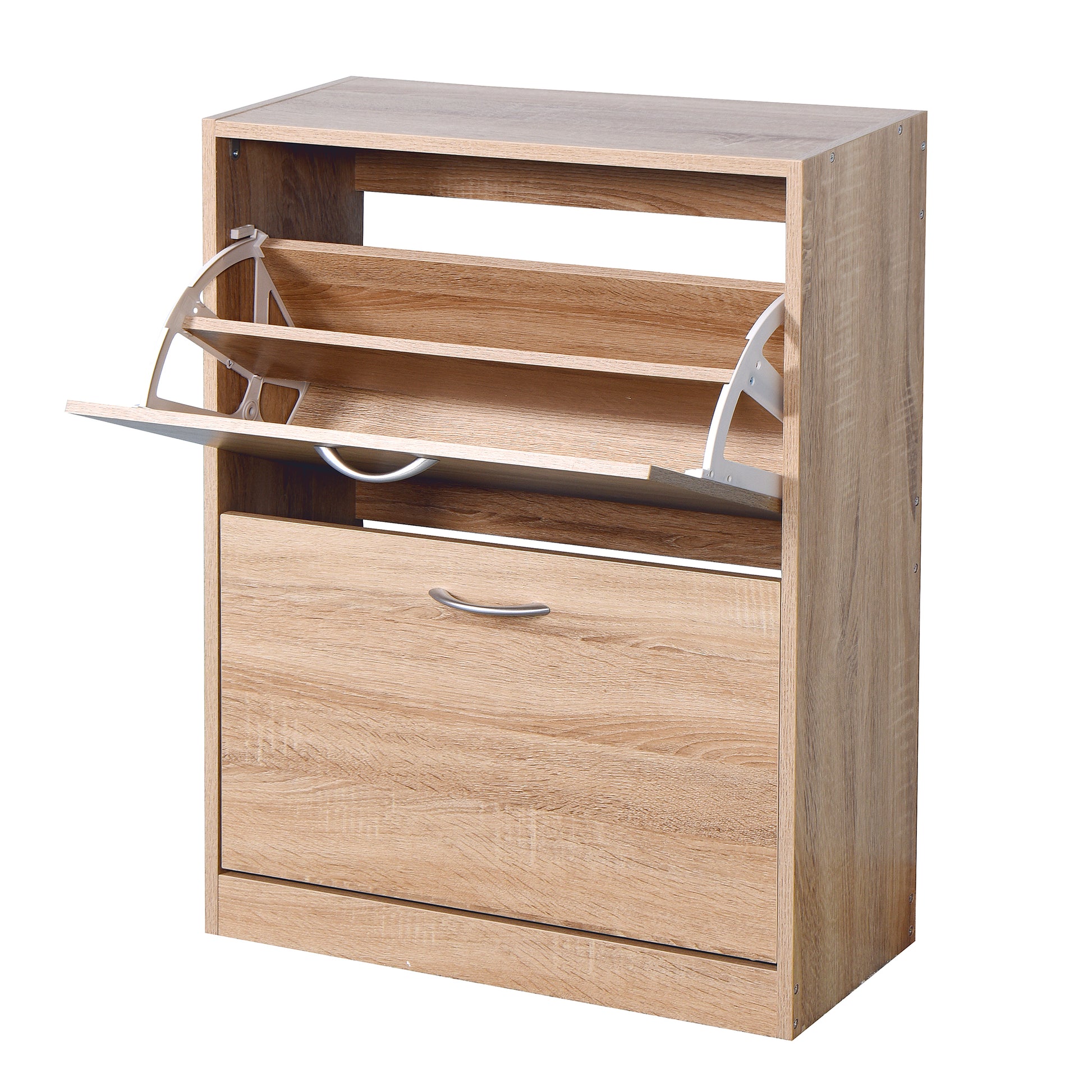 Entryway Wooden Shoe Storage and Cabinet with 2 Flip Doors- Natural