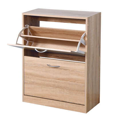 Entryway Wooden Shoe Storage and Cabinet with 2 Flip Doors- Natural