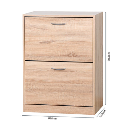 Entryway Wooden Shoe Storage and Cabinet with 2 Flip Doors- Natural