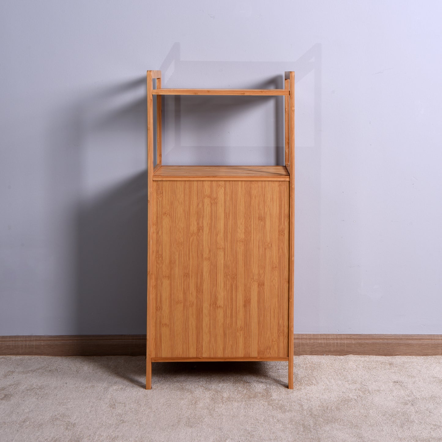 Natural Wooden Organizer  Bamboo Laundry Storage Basket with 2 Tier Shelf