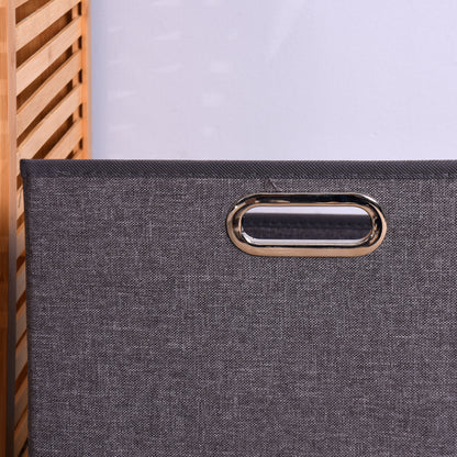 Natural Wooden Organizer  Bamboo Laundry Storage Basket with 2 Tier Shelf