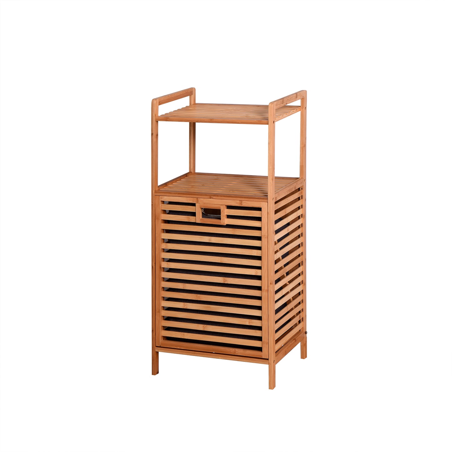 Natural Wooden Organizer  Bamboo Laundry Storage Basket with 2 Tier Shelf