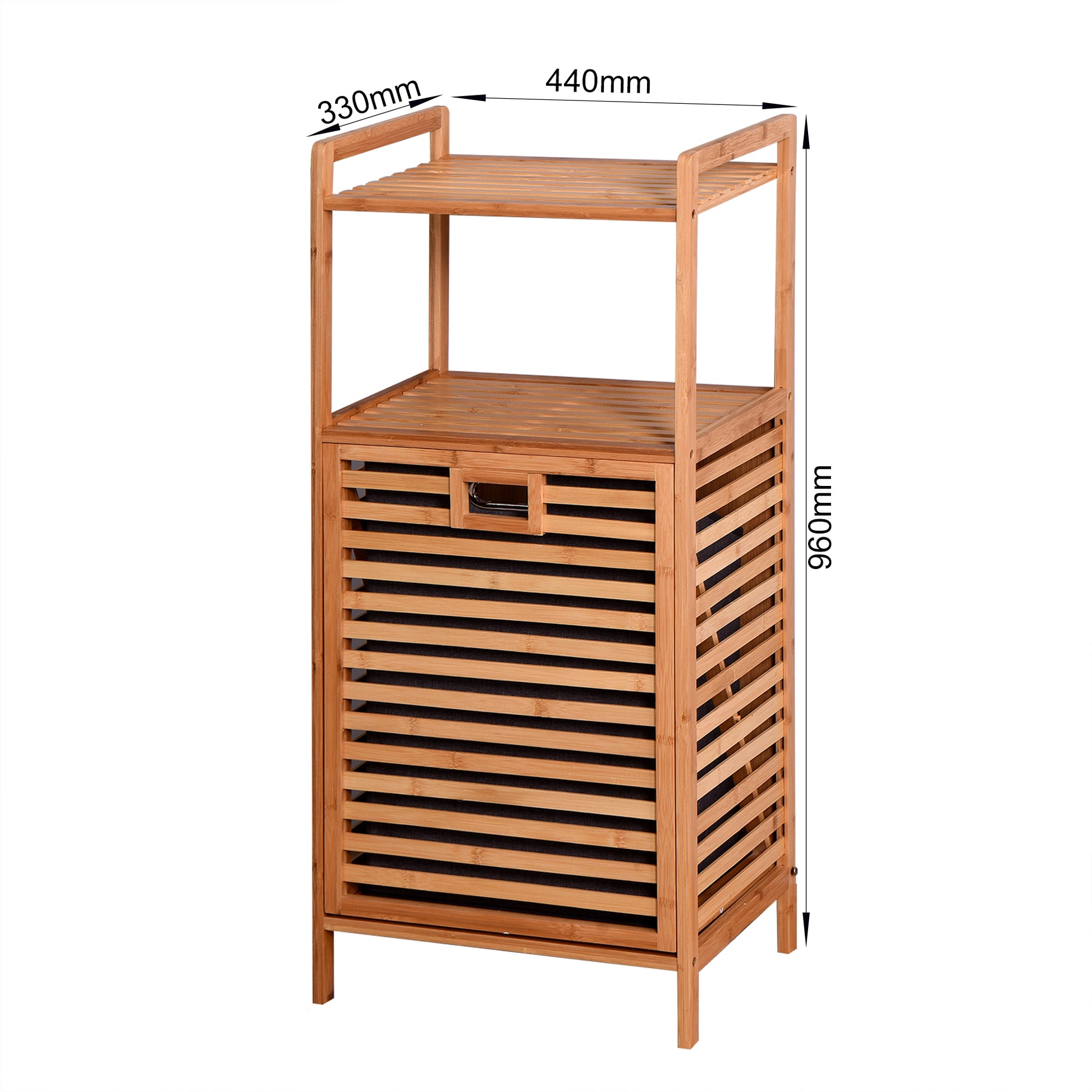 Natural Wooden Organizer  Bamboo Laundry Storage Basket with 2 Tier Shelf