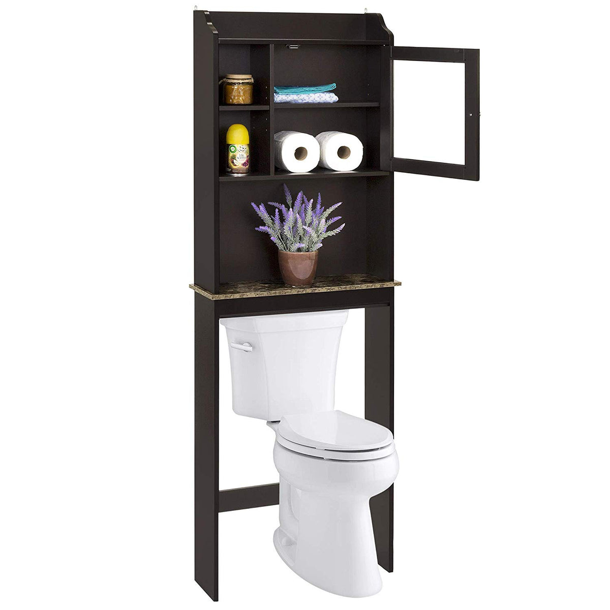Modern Over The Toilet Space Saver Wood Storage Cabinet Organizer- Espresso