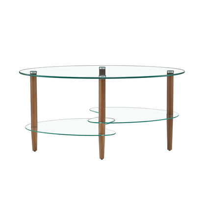 3 Layered Transparent Tempered Glass Oval Modern Coffee Table - Brown