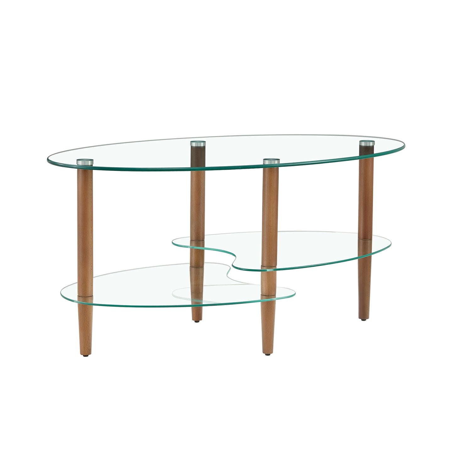 3 Layered Transparent Tempered Glass Oval Modern Coffee Table - Brown