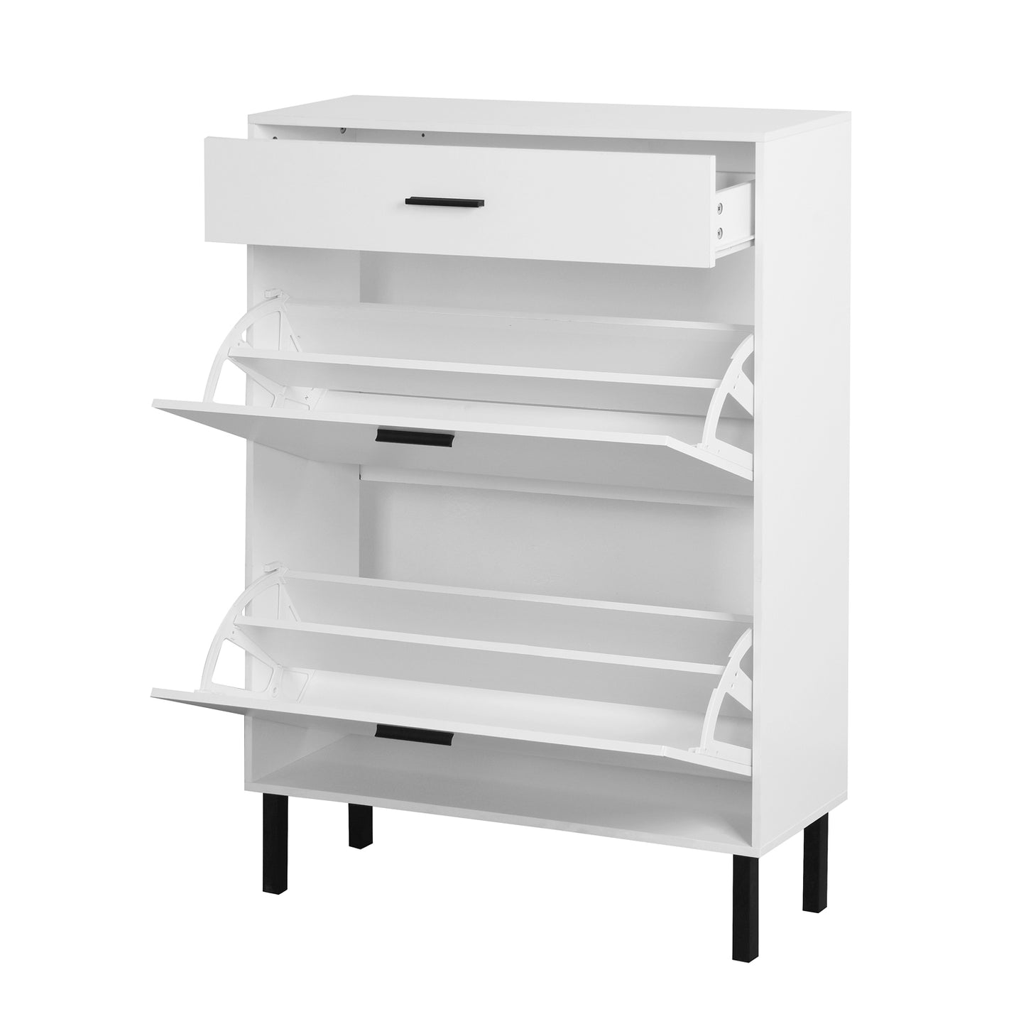 Freestanding Shoe Rack Storage Organizer with Drawers & Metal Legs- White